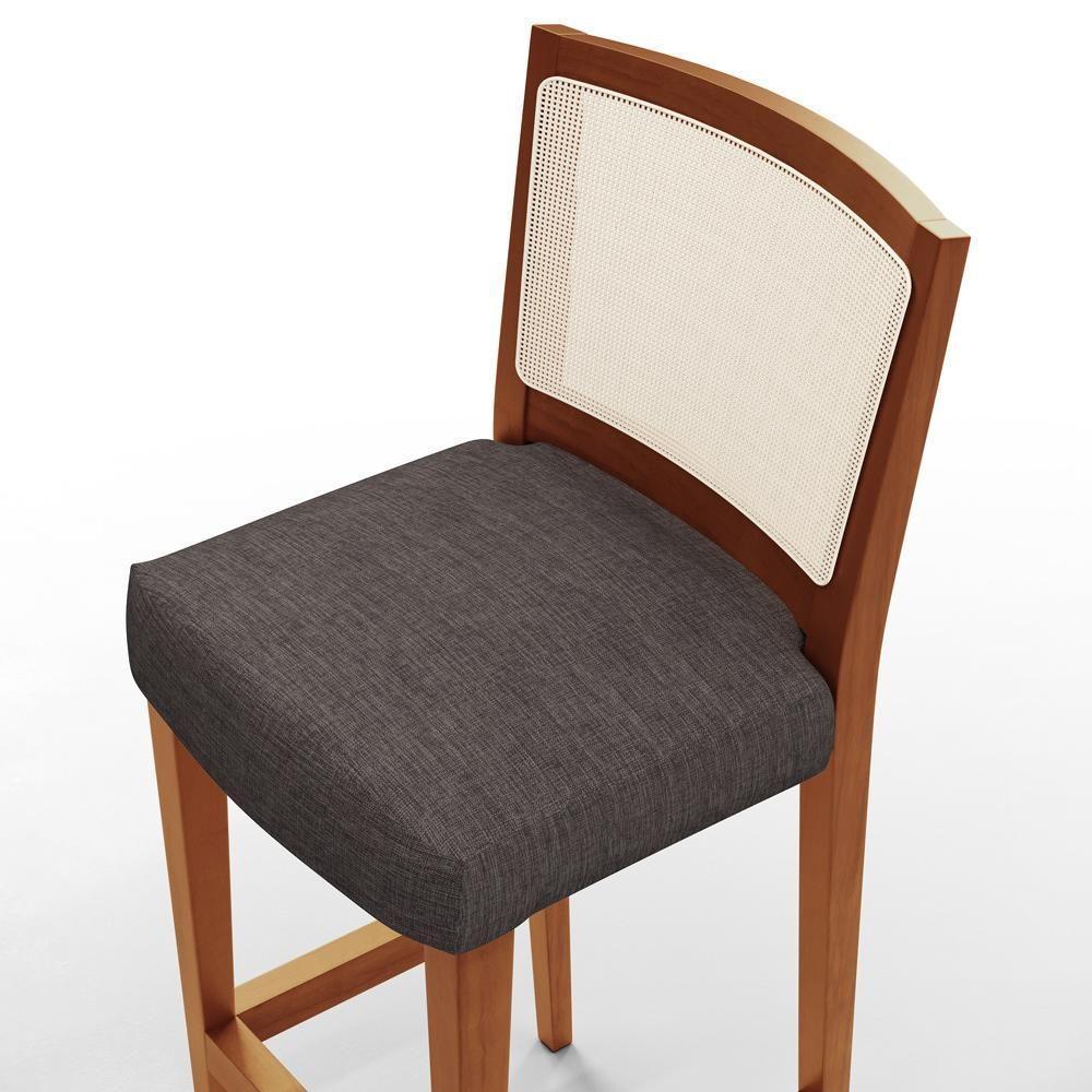 Kit 02 Banquetas Alta Branco Linho Cinza Escuro - 3