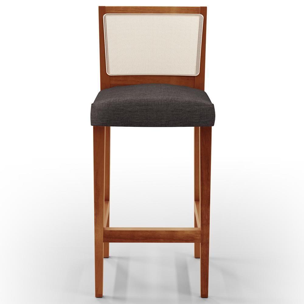 Kit 02 Banquetas Alta Branco Linho Cinza Escuro - 7