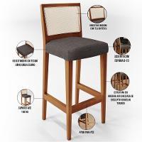 Kit 02 Banquetas Alta Branco Linho Cinza Escuro - 6