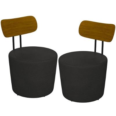 Kit 2 Poltronas Luara M03 Sala de Estar Couro Sintético Preto Lyam Decor