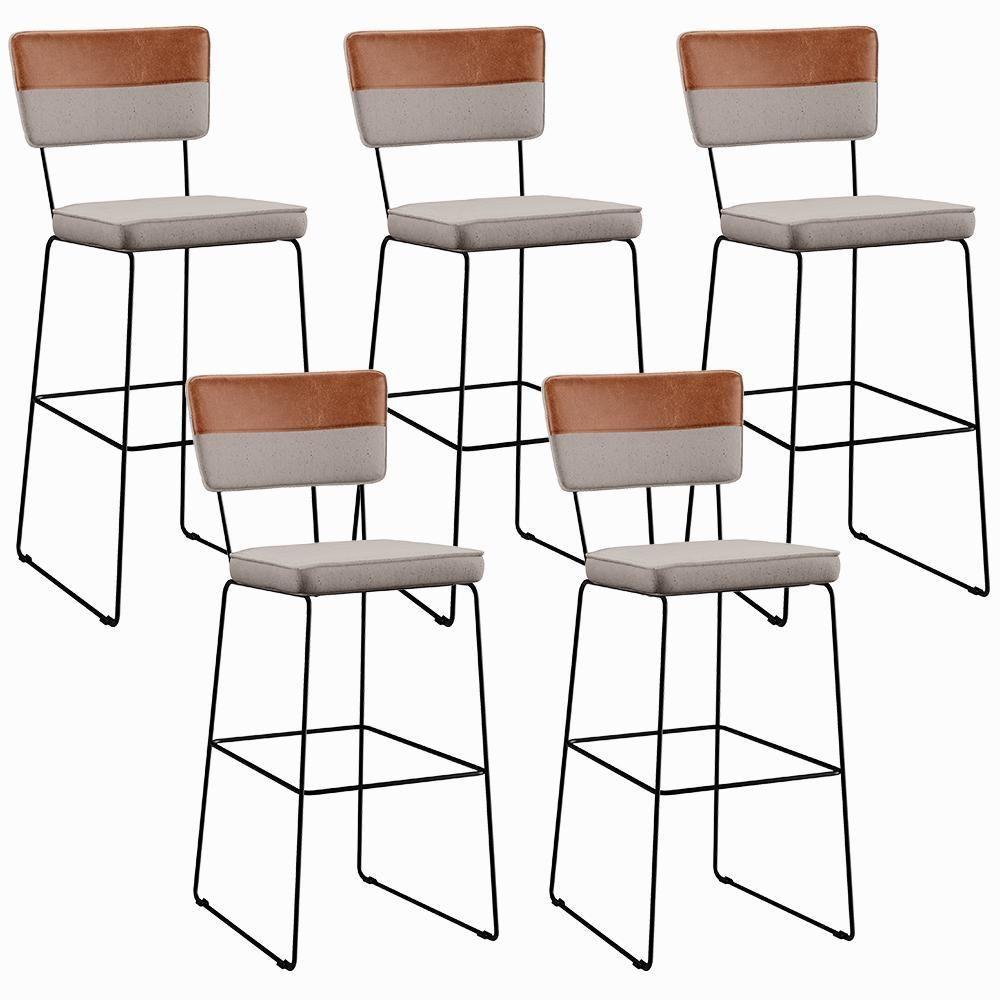 Kit 05 Banquetas Altas Faixa Camel Linho Bege - 1