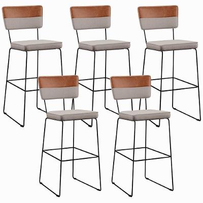 Kit 05 Banquetas Altas Faixa Camel Linho Bege