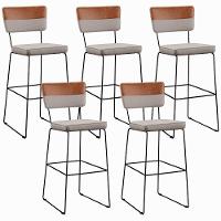 Kit 05 Banquetas Altas Faixa Camel Linho Bege - 1