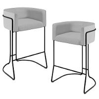 Kit 02 Banquetas Fixa Preto Linho Cinza D-315 - 1