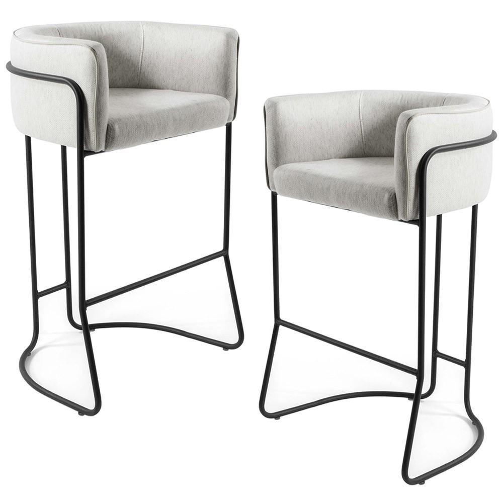 Kit 02 Banquetas Fixa Preto Linho Creme A-48 - 1