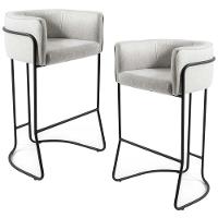 Kit 02 Banquetas Fixa Preto Linho Creme A-48 - 1