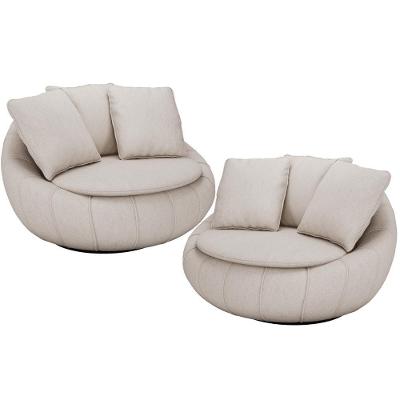 Kit 2 Poltronas Giratórias Kira M03 Linho Bege Lyam Decor