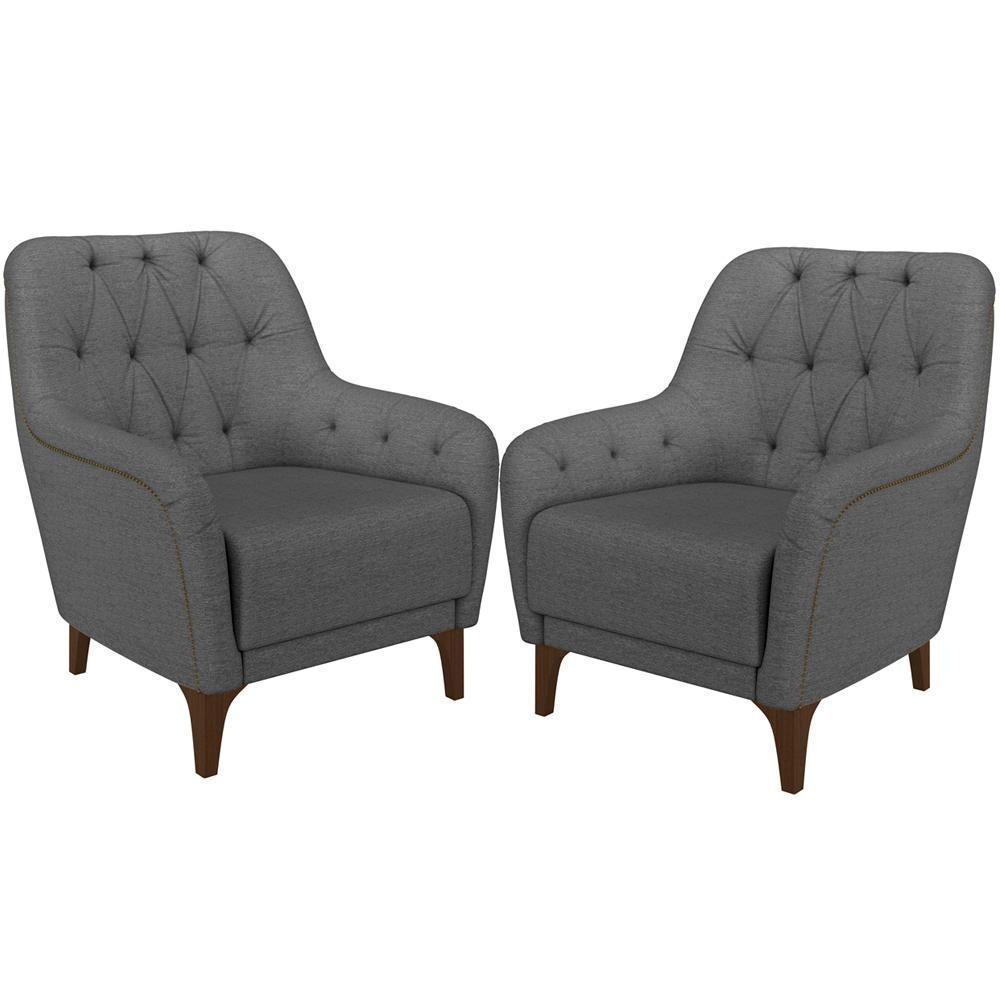 Kit 02 Poltronas Com Tachas Base Fixa Blenda M03 Chumbo - 1