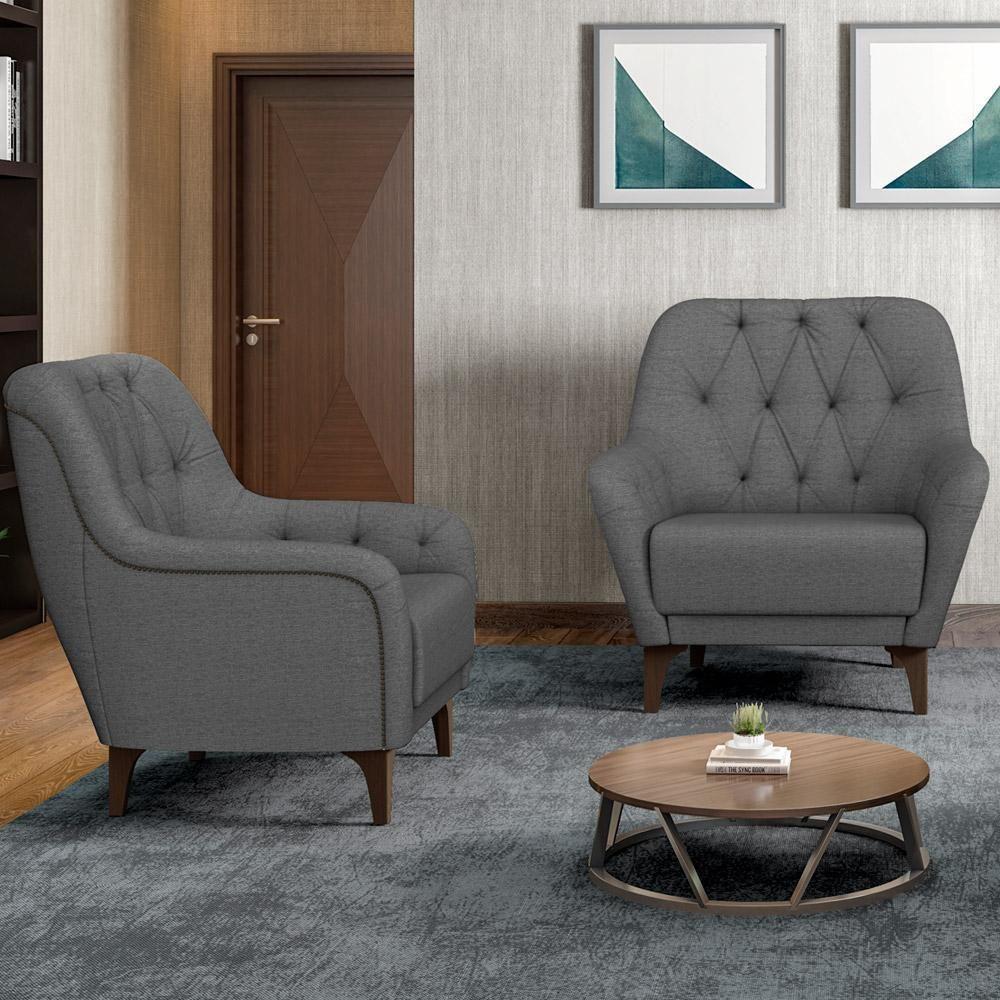 Kit 02 Poltronas Com Tachas Base Fixa Blenda M03 Chumbo - 6