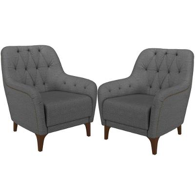 Kit 02 Poltronas Com Tachas Base Fixa Blenda M03 Chumbo