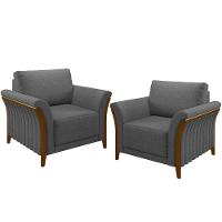 Kit 02 Poltronass Base Fixa Stefan M03 Linho Chumbo - 1