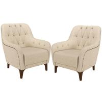 Kit 02 Poltronas Com Tachas Base Fixa Blenda M03 Linho Bege - 1