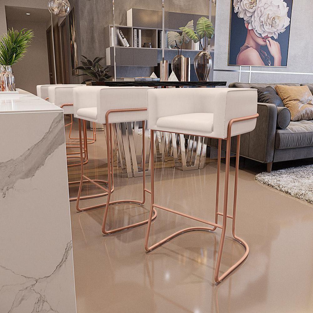 Kit 02 Banquetas Fixa Preto Veludo Bege C-309 - 8