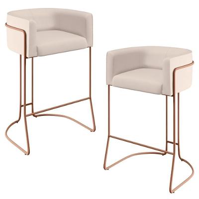 Kit 02 Banquetas Fixa Preto Veludo Bege C-309