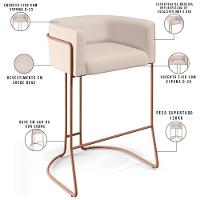 Kit 02 Banquetas Fixa Preto Veludo Bege C-309 - 6