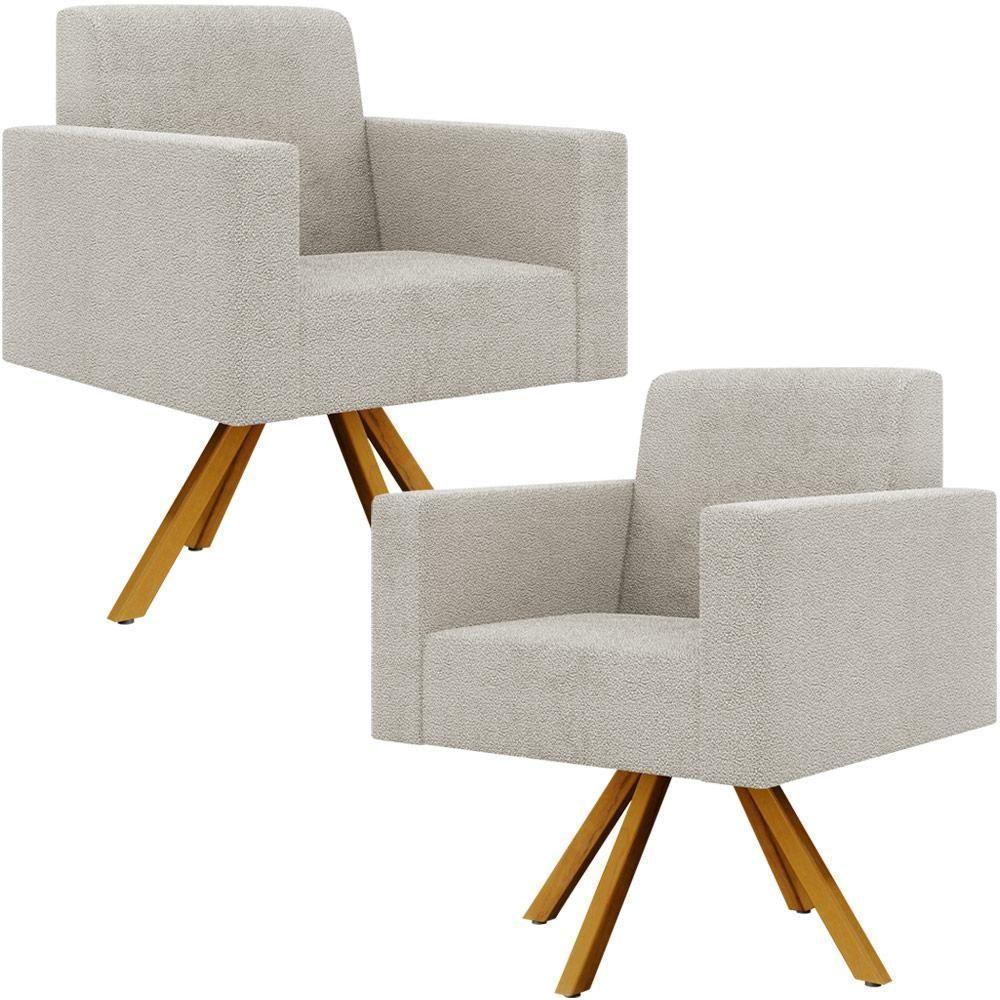 Kit 02 Poltronas Giratórias Helô L02 Bouclê Creme - 1
