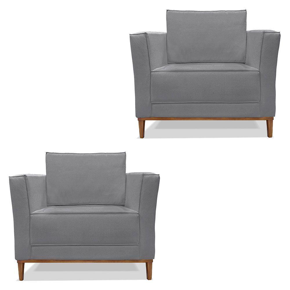 Kit 2 Poltronas Para Vega Linho Pés Castanho Grafite - 1