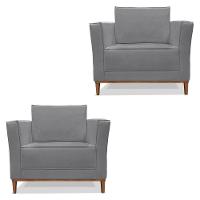 Kit 2 Poltronas Para Vega Linho Pés Castanho Grafite - 1