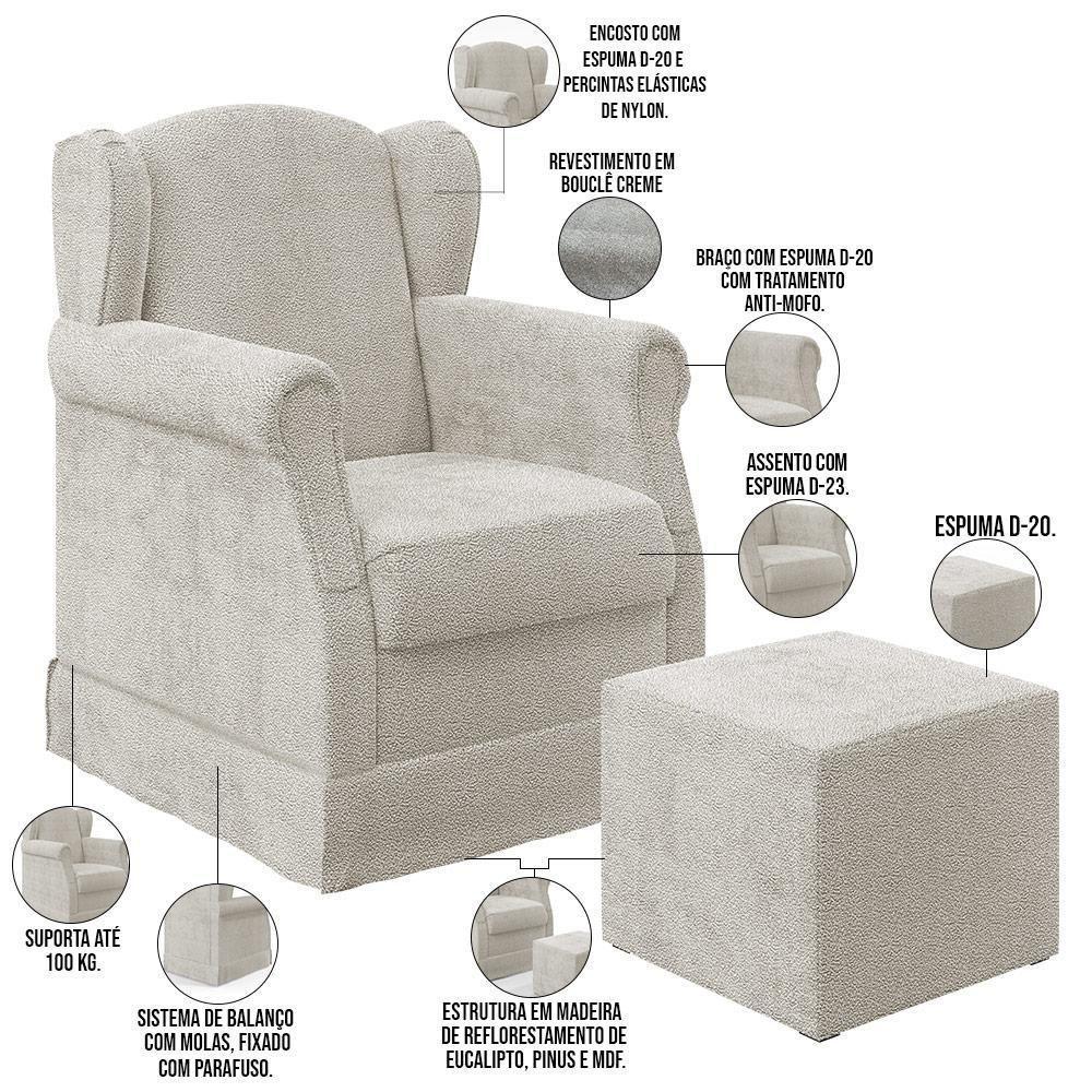 Poltrona De Amamentação Com Balanço E Puff Elisa P02 Creme - 6