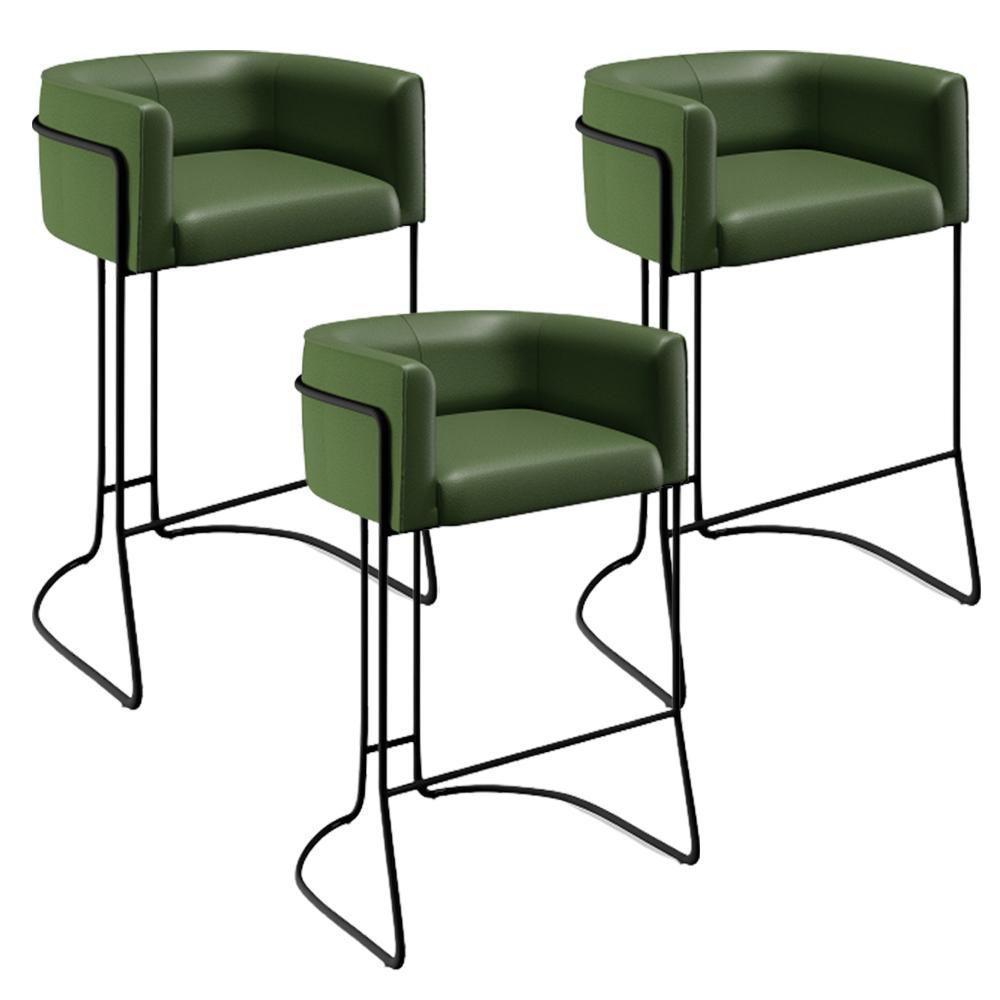 Kit 03 Banquetas Fixa Preto Corano Verde Musgo B-89 - 1