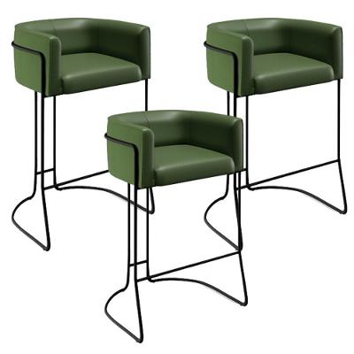 Kit 03 Banquetas Fixa Preto Corano Verde Musgo B-89