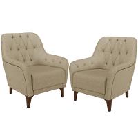 Kit 02 Poltronas Com Tachas Base Fixa Blenda M03 Bege Escuro - 1