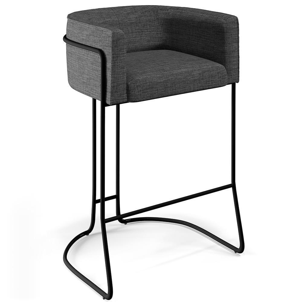 Banqueta Fixa Base De Aço Preto Betina D02 Cinza C-416 - 1