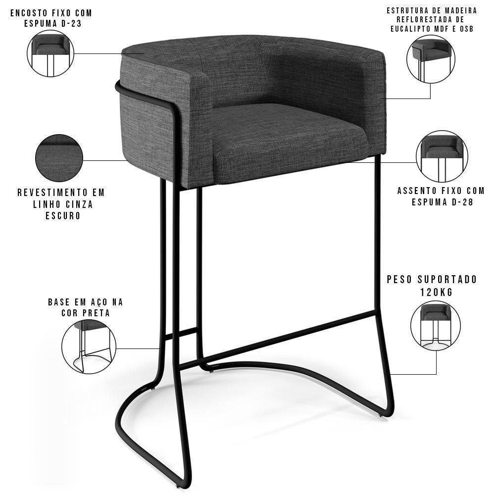 Banqueta Fixa Base De Aço Preto Betina D02 Cinza C-416 - 5