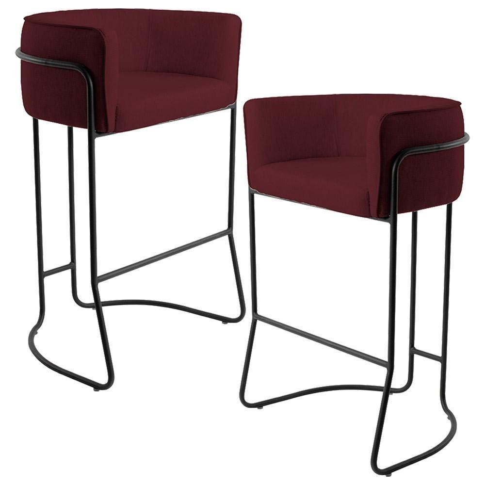 Kit 02 Banquetas Fixa Preto Veludo Marsala C-278 - 1