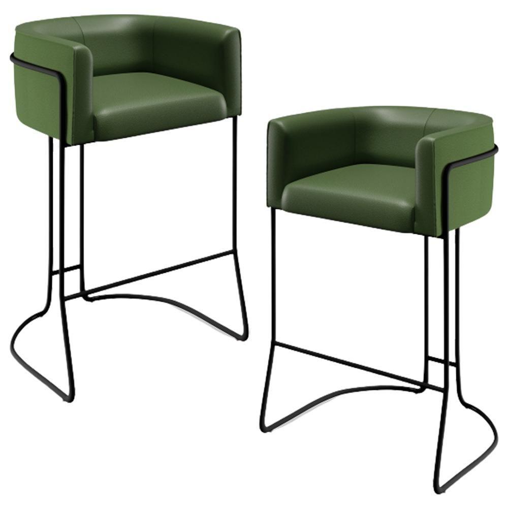 Kit 02 Banquetas Fixa Preto Corano Verde Musgo B-89 - 1