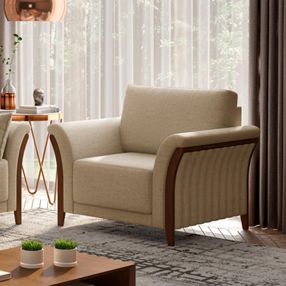 Poltrona Para Sala De Estar Base Fixa Stefan M03 Bege Escuro - 5