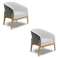 Kit 02 Poltronas Preto Com Linho Cinza A05 Base Castanho - 1