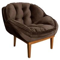 Poltrona Decorativa Veludo Marrom Base Madeira Castanho - 1