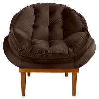 Poltrona Decorativa Veludo Marrom Base Madeira Castanho - 7
