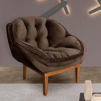 Poltrona Decorativa Veludo Marrom Base Madeira Castanho - 9