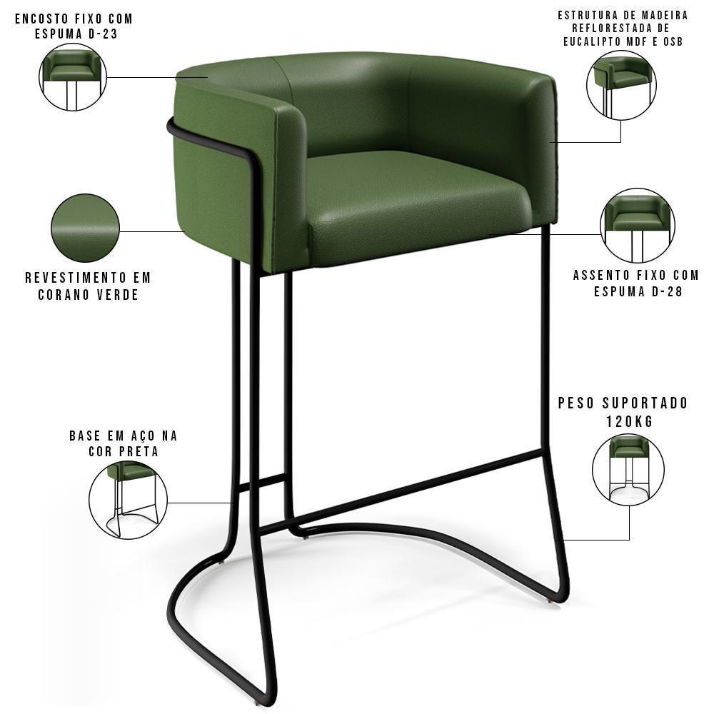 Kit 04 Banquetas Fixa Preto Corano Verde B-89 - 6