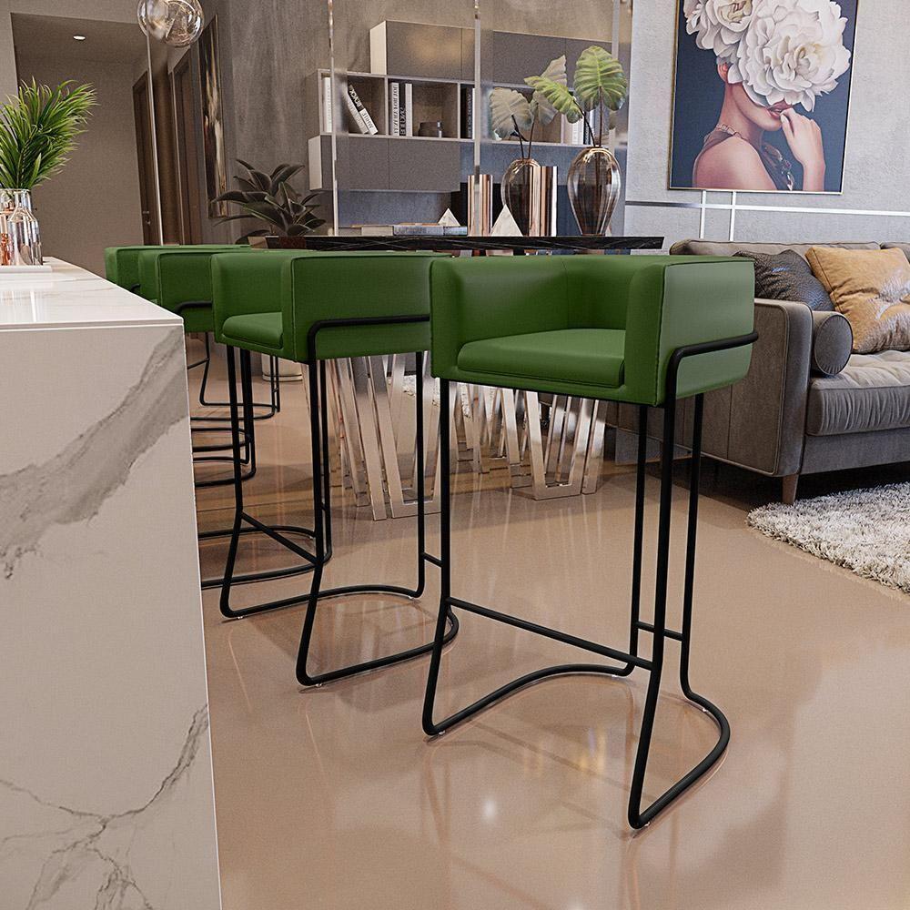 Kit 04 Banquetas Fixa Preto Corano Verde B-89 - 8