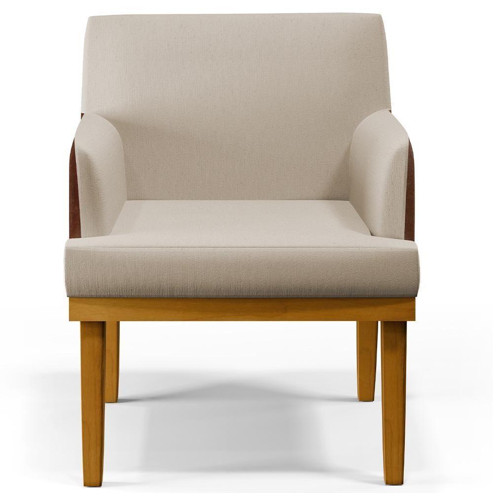 Kit 02 Poltronas Base Mel Linho Bege Couríssimo Marrom - 6