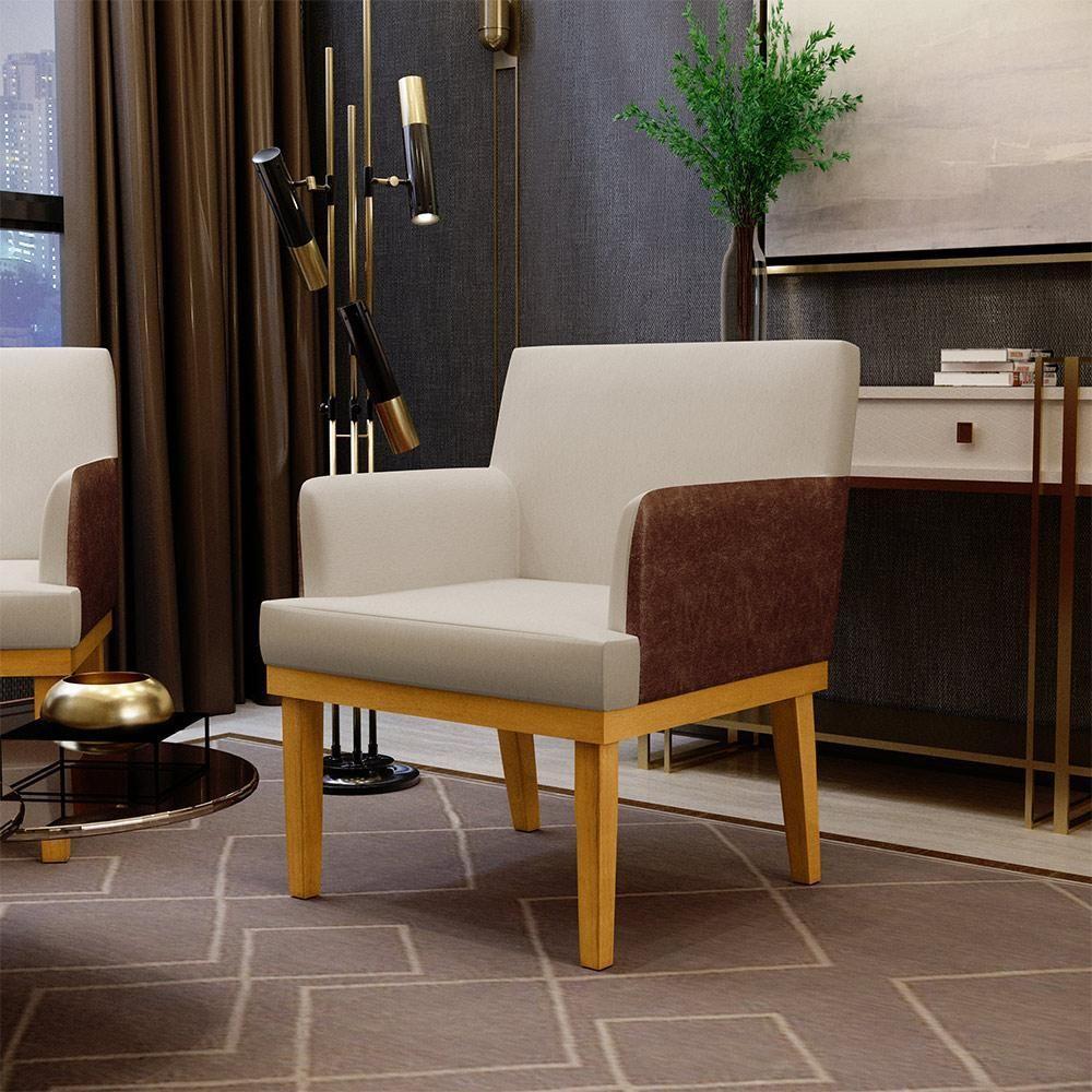 Kit 02 Poltronas Base Mel Linho Bege Couríssimo Marrom - 9