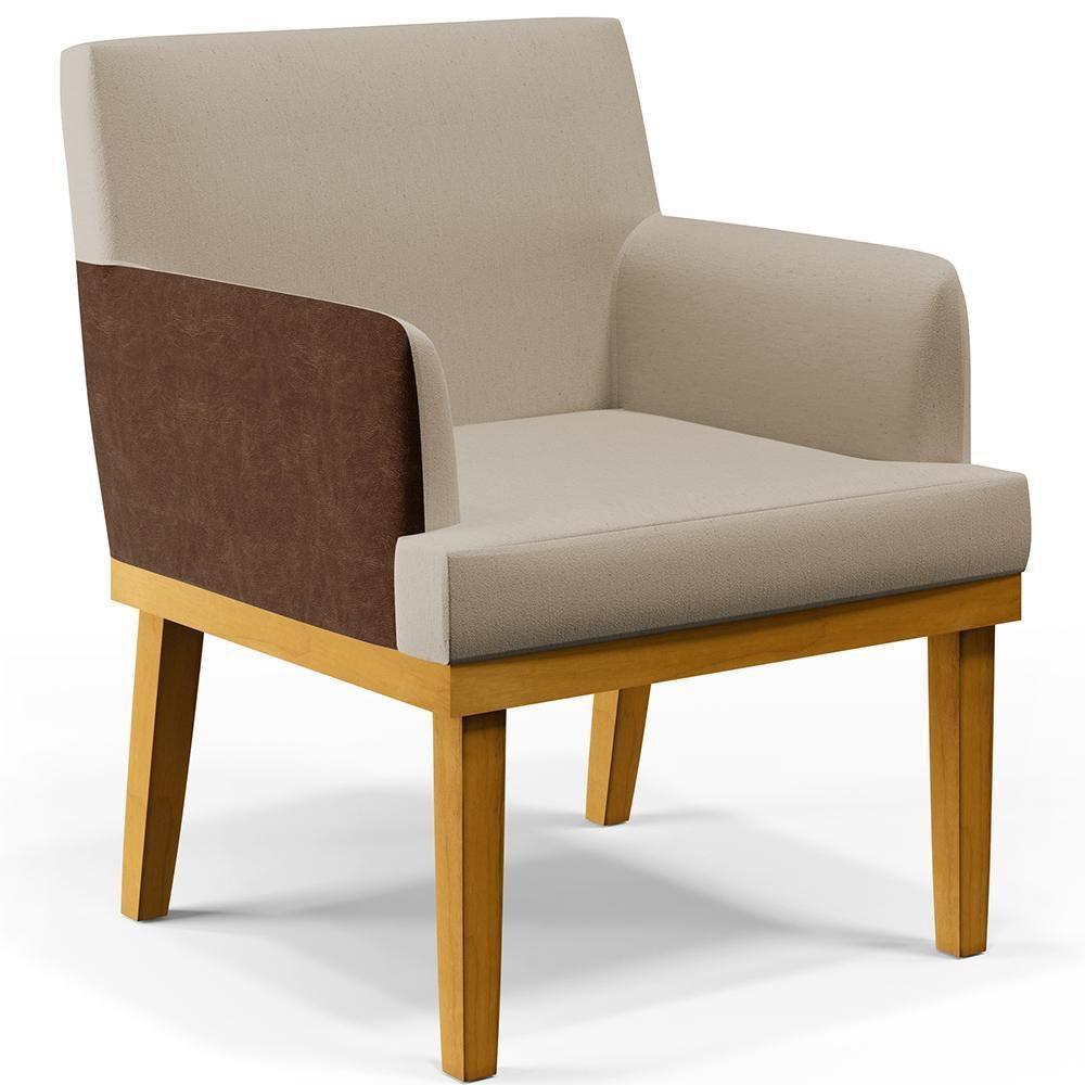 Kit 02 Poltronas Base Mel Linho Bege Couríssimo Marrom - 10