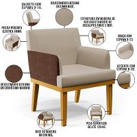 Kit 02 Poltronas Base Mel Linho Bege Couríssimo Marrom - 8