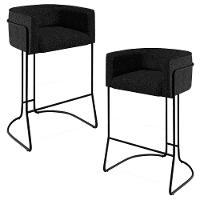 Kit 02 Banquetas Fixa Preto Linho Chumbo D-465 - 1