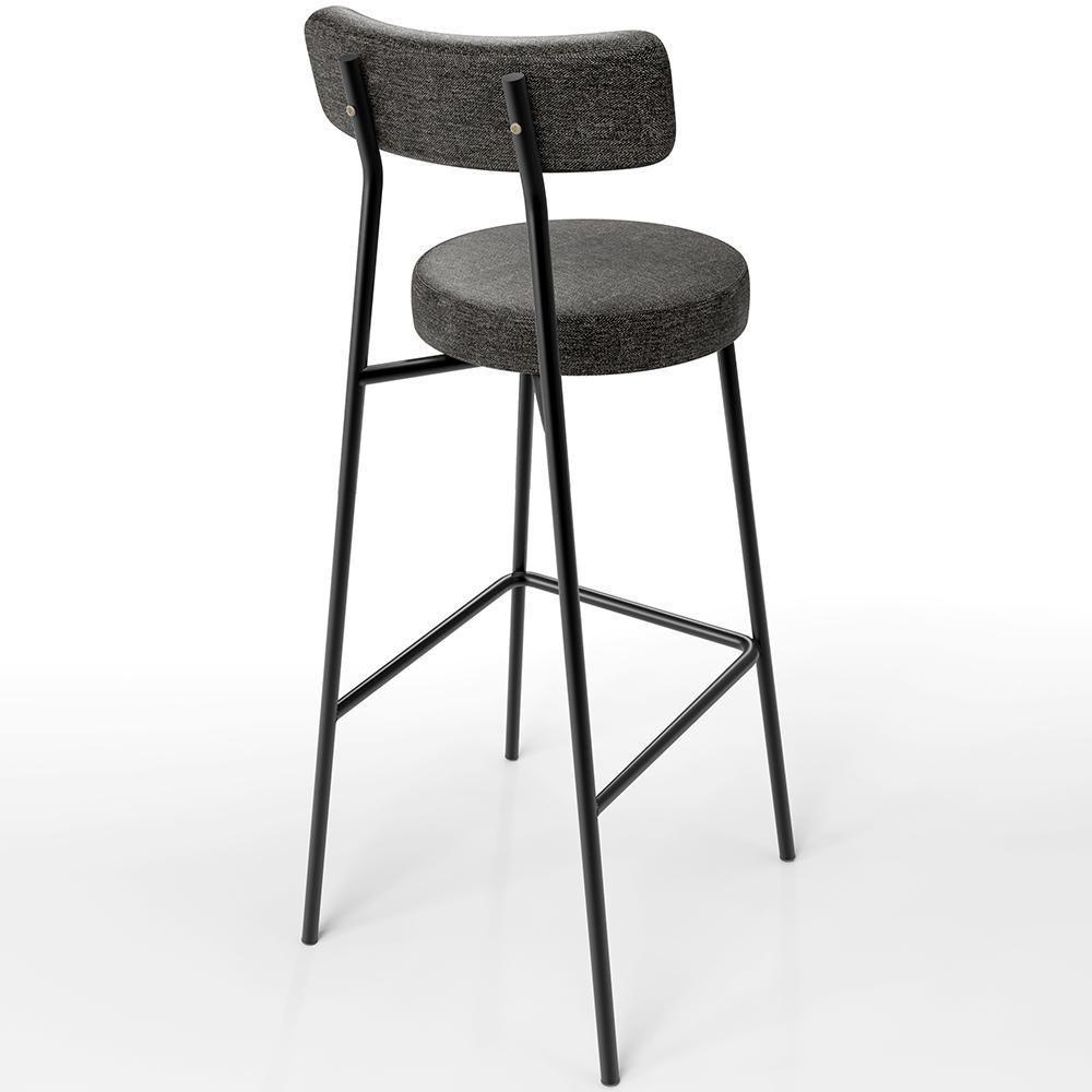 Kit 04 Banquetas Altas Estrutura Em Aço Milão Linho Chumbo - 2