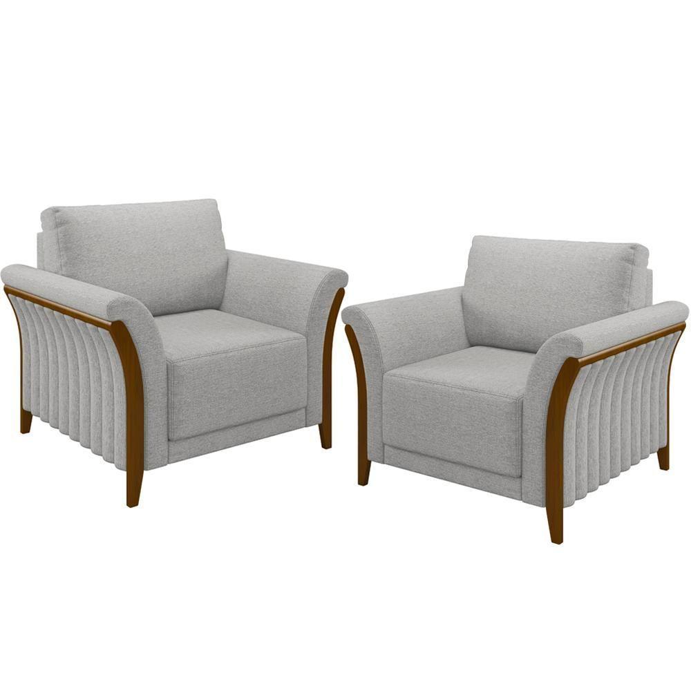 Kit 02 Poltronass Base Fixa Stefan M03 Linho Cinza - 1