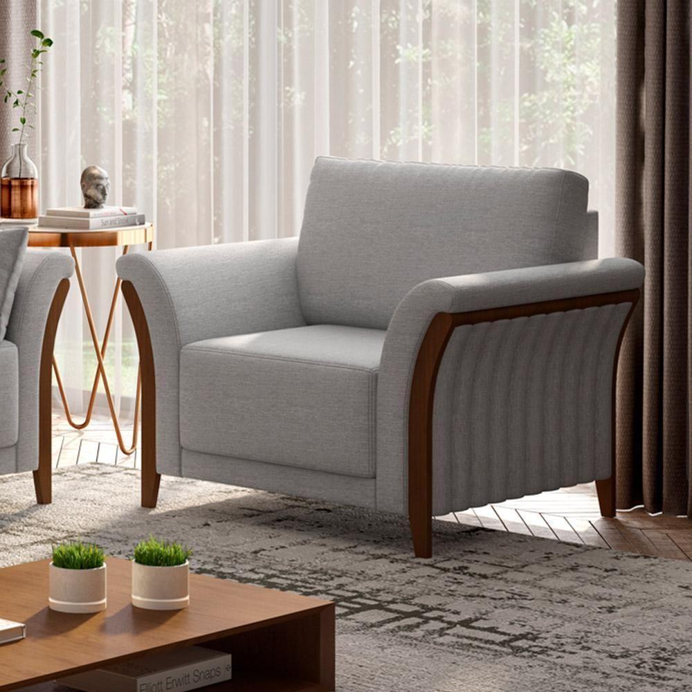 Kit 02 Poltronass Base Fixa Stefan M03 Linho Cinza - 6