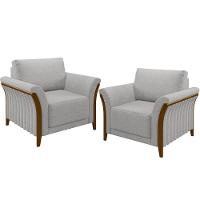 Kit 02 Poltronass Base Fixa Stefan M03 Linho Cinza - 1