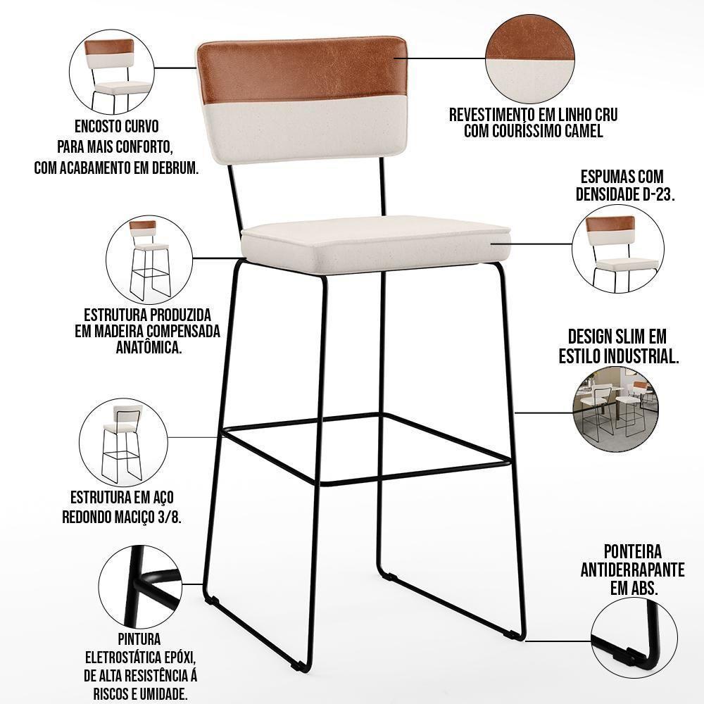 Banqueta Alta Cozinha De Jantar Allana L02 Faixa Camel Cru - 5