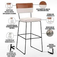 Banqueta Alta Cozinha De Jantar Allana L02 Faixa Camel Cru - 5