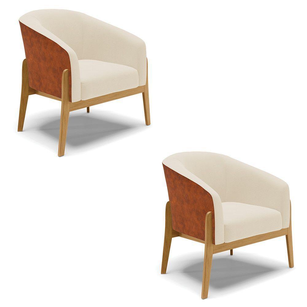 Kit 02 Poltronas Stella Corano Nozes Com Linho Bege A19 Base Madeira Castanho - D'rossi - 7