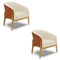 Kit 02 Poltronas Stella Corano Nozes Com Linho Bege A19 Base Madeira Castanho - D'rossi - 7